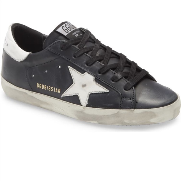 Golden Goose Shoes - Golden Goose Black Leather Superstar Sneakers with White Star